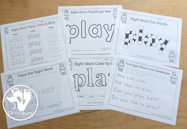 Romping & Roaring Preprimer Sight Words: play - showing all the pages in the set for play. 3Dinosaurs.com