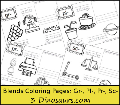 Free Blends Coloring Pages: Gr, Pl, Pr, Sc - 3Dinosaurs.com