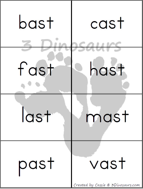 Free CVCC Word Family Cards & Writing: AST, EST, IST, OST, UST - 3Dinosaurs.com