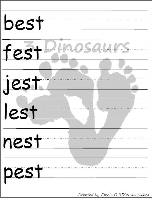 Free CVCC Word Family Cards & Writing: AST, EST, IST, OST, UST - 3Dinosaurs.com