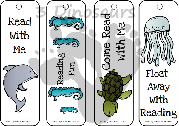 Free Ocean Themed Bookmarks - 12 different bookmarks to pick from - 3Dinosaurs.com