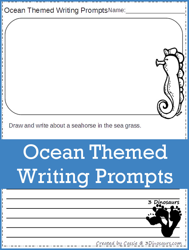Free Ocean Themed Writing Prompts with two different line styles - 3Dinosaurs.com