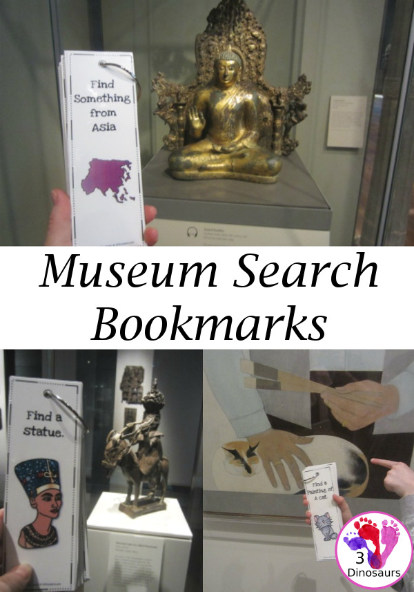 Free Museum Search Bookmarks For Kids - 34 bookmarks to use to find items in an art museum - 3Dinosaurs.com