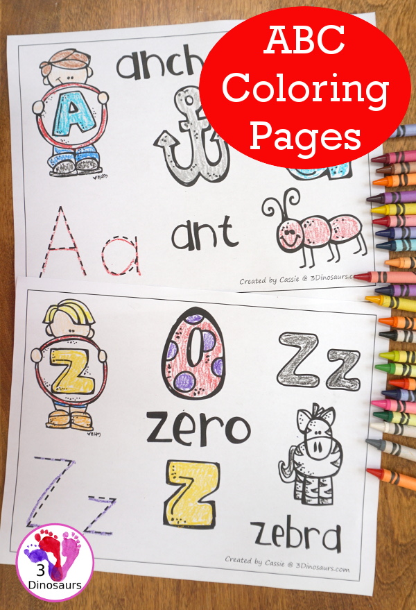 Free ABC Coloring Pages - has all 26 letters in a easy to use no-prep printable - 3Dinosaurs.com