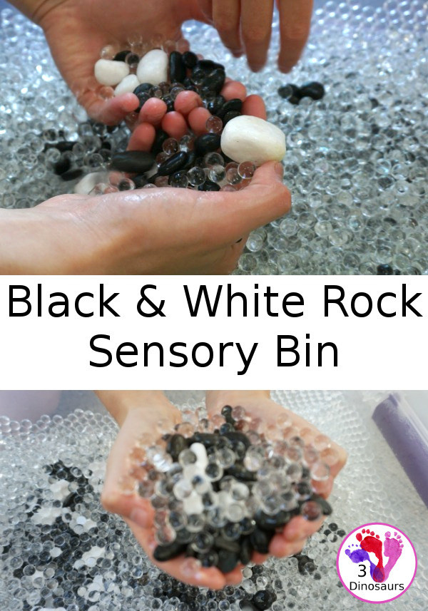 Black and White Space Themed Water Bead Sensory Bin - easy to make sensory bin for kids to play in  - 3Dinosaurs.com 