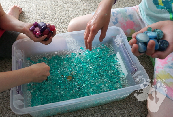 Rock & Water Bead Sensory Bin - a great hands-on play with rocks and sensory bins for kids of all ages - 3Dinosaurs.com #sensorybin #sensoryplay
