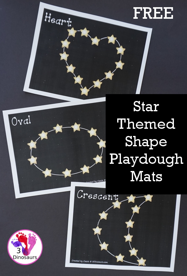 Free Star Themed Shape Playdough Mat - 10 fun shape mats with a stars that is great for a space themed shape center with two background options black or white  - 3Dinosaurs.com 