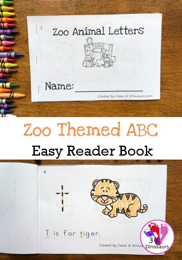 Free Zoo ABC Lowercase Easy Reader Book with 8 pages of zoo animals and lowercase letters - 3Dinosaurs.com