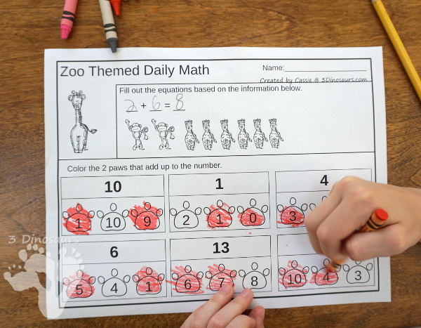 No Prep Zoo Themed Addition & Subtraction and Multiplication & Division - 30 pages no-prep printables with a mix of addition and subtraction or multiplication and division activities plus a math center activities - 3Dinosaurs.com #noprepmath #tpt #addition #subtraction #multiplication #division
