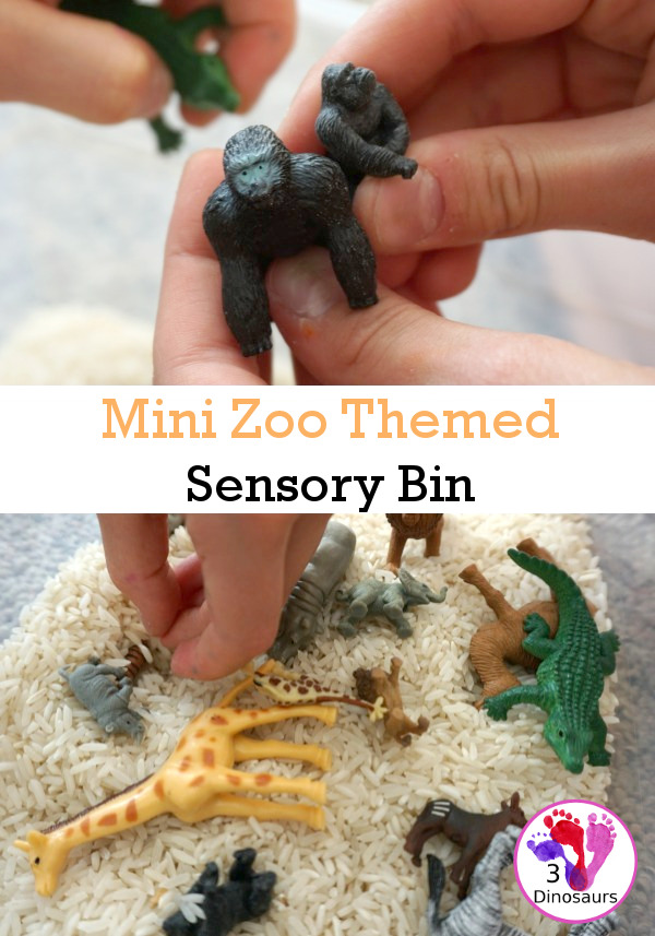 Zoo Theme Rice Sensory Bin - an easy to put together sensory bin that kids can use  - 3Dinosaurs.com 