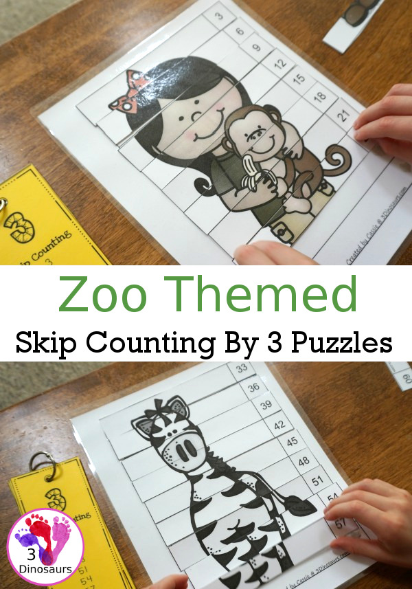 Free Hands-On Learning With Zoo Skip Counting By 3 Puzzles - work on skip counting by 3 with these fun puzzles - 3Dinosaurs.com