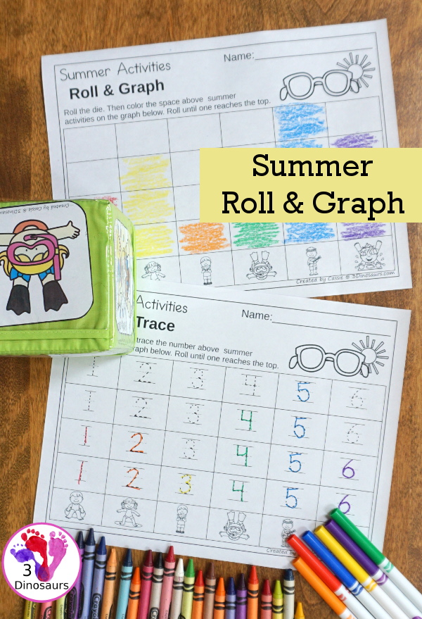 Free Summer Roll & Graph - works on graphing or numbers 1 to 30 with a fun summer theme - 3Dinosaurs.com