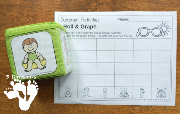 Free Summer Roll & Graph - works on graphing or numbers 1 to 30 with a fun Summer theme - 3Dinosaurs.com