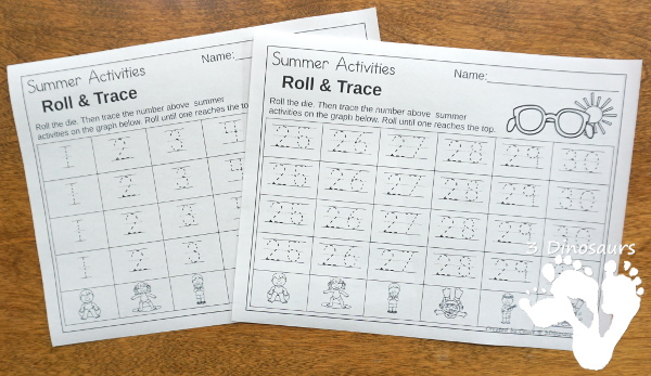 Free Summer Roll & Graph - works on graphing or numbers 1 to 30 with a fun Summer theme - 3Dinosaurs.com