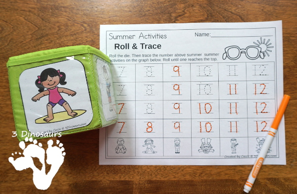 Free Summer Roll & Graph - works on graphing or numbers 1 to 30 with a fun Summer theme - 3Dinosaurs.com