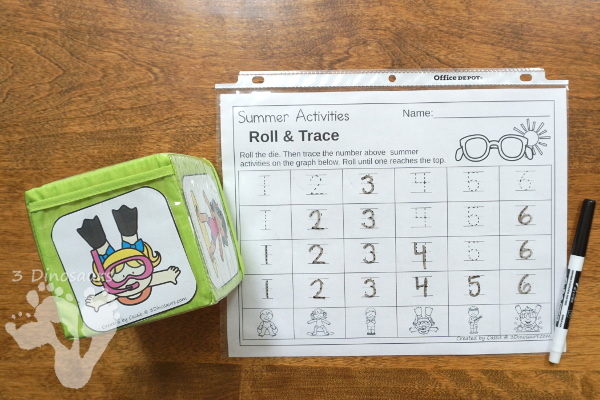 Free Summer Roll & Graph - works on graphing or numbers 1 to 30 with a fun Summer theme - 3Dinosaurs.com