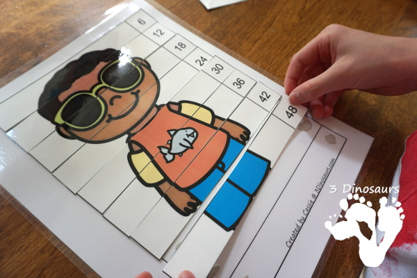 Free Hands-On Learning with Summer Skip Counting by 6 Puzzles - work on skip counting by 6 with these fun puzzles. - 3Dinosaurs.com #freeprintable #mathforkids #skipcounting #3dinosaurs