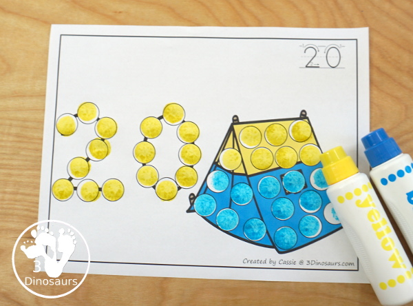 Camping Dot the Number Counting the Number: Campfire, S'mores & Tent - easy way to work on numbers from 0 to 20 with fine motor work and counting with this great camping theme for prek and kindergarten - 3Dinosaurs.com