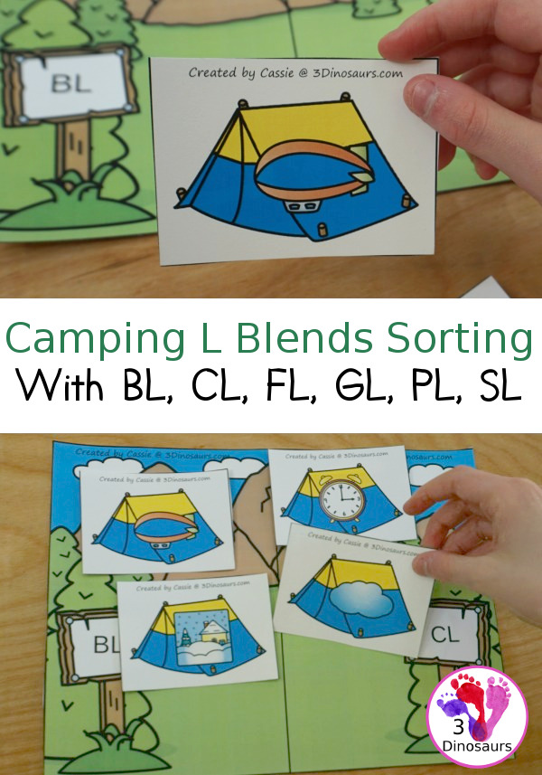 Free Camping Themed L Blends Sorting with 6 sorting mats and 3 cards for each mat - 3Dinosaurs.com