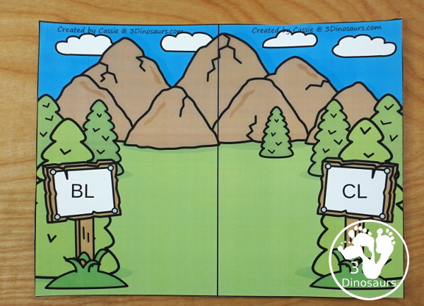 Free Camping Themed L Blends Sorting with 6 sorting mats and 3 cards for each mat - 3Dinosaurs.com