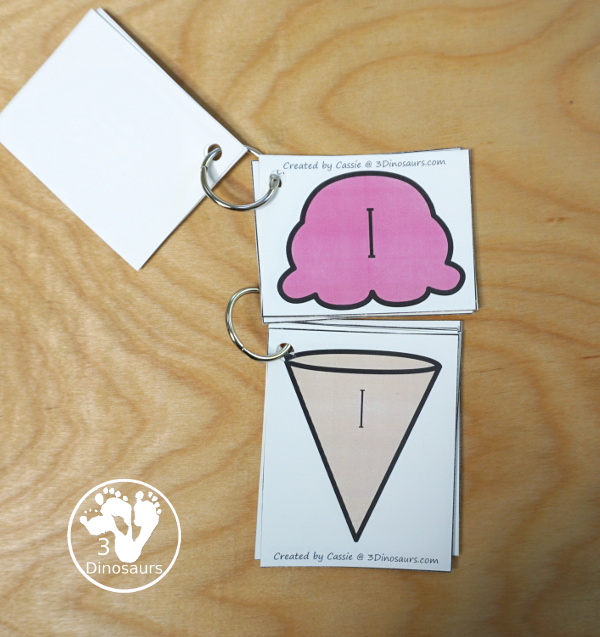 Free Ice Cream Cone ABC Matching - three cone types with 4 matching scoops for the cones. - 3Dinosaurs.com  #3dinosaurs #kindergarten #prek #ABCs #freeprintable