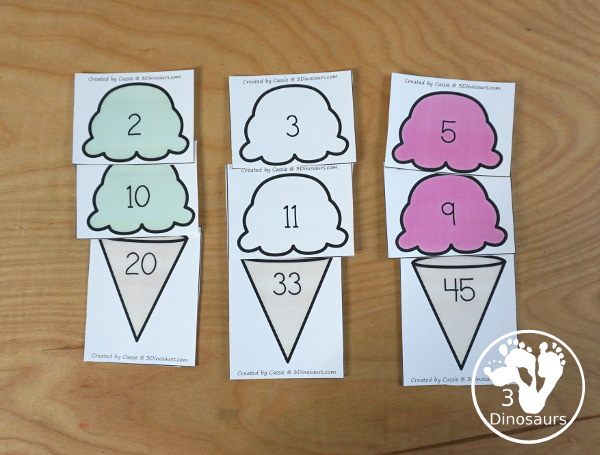 Free Multiplication & Division Ice Cream Cone Math Facts -  with scoops, cones with numbers and math fact sheet and building math fact sheet help mat - 3Dinosaurs.com 