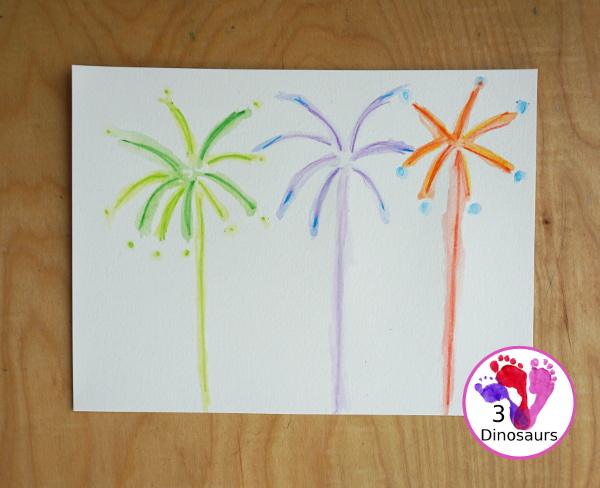 Watercolor Pencil Fireworks Craft for Kids - with a simple painting using watercolor pencils for kids to make fireworks - 3Dinosaurs.com