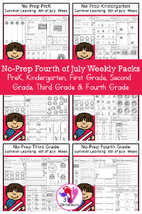 4th Of July Weekly Packs – Prek To 4th Grade