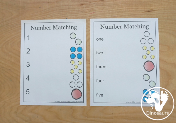 Free Number 1 to 20 Matching Worksheets with Pictures - with two different number matching worksheets to use with numerical number and number word - 3Dinosaurs.com