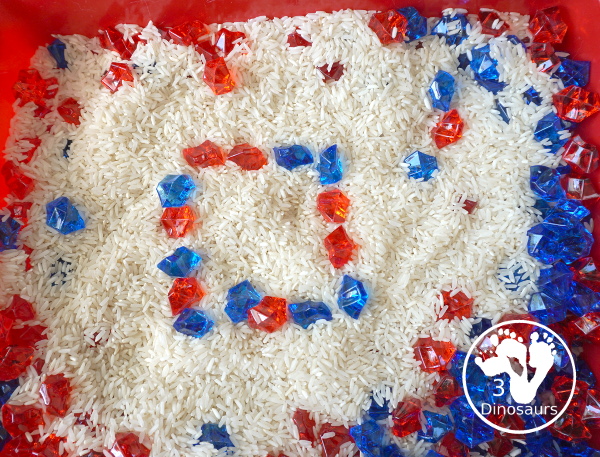 Red White and Blue Sensory Bin for the Fourth of July - a super easy to set up red, white, and blue sensory for the fourth of July and flag day with three times for the sensory bin. - 3Dinosaurs.com