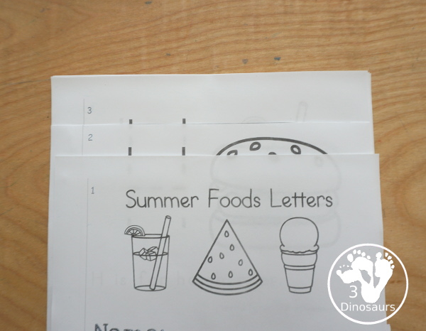 Free Summer Food ABC Easy Reader Book Printable - with 9 fun summer words with tracing an uppercase letter and a simple sentence - 3Dinosaurs.com