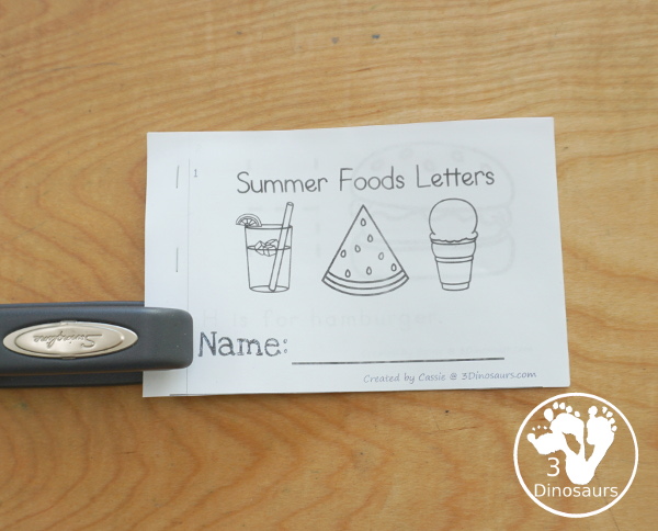 Free Summer Food ABC Easy Reader Book Printable - with 9 fun summer words with tracing an uppercase letter and a simple sentence - 3Dinosaurs.com