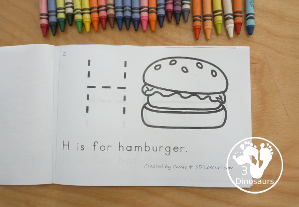 Free Summer Food ABC Easy Reader Book Printable - with 9 fun summer words with tracing an uppercase letter and a simple sentence - 3Dinosaurs.com