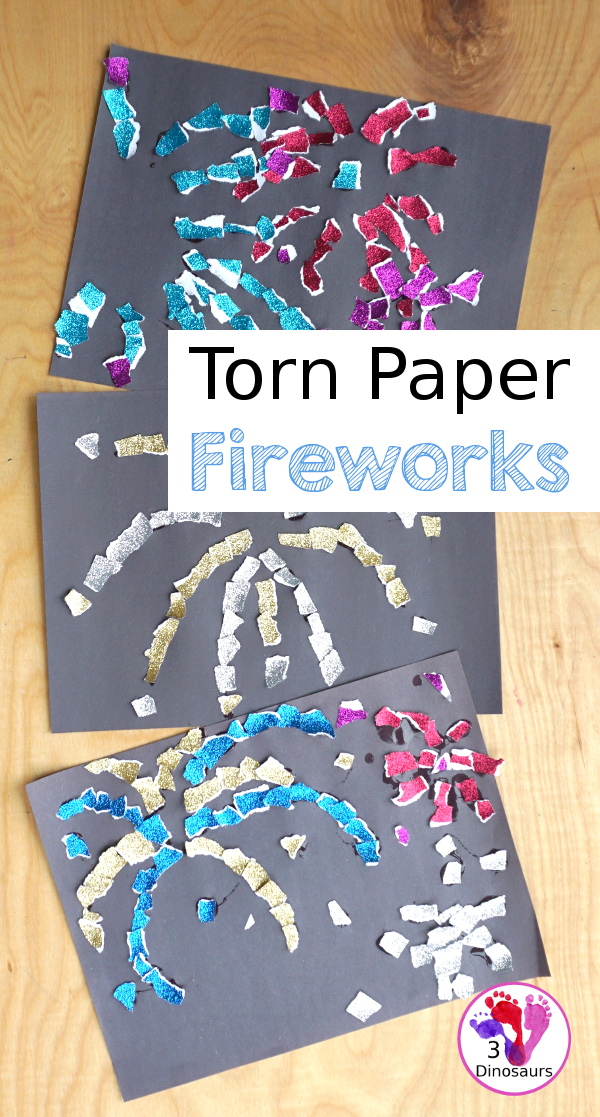 Torn Paper Glitter Fireworks Craft For Kids - A easy to make firework craft that can be done at different ages. It is simple to set up craft - 3Dinosaurs.com