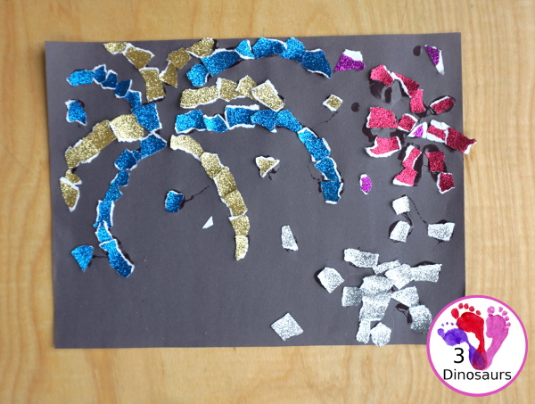 Torn Paper Glitter Fireworks Craft For Kids - A easy to make firework craft that can be done at different ages. It is simple to set up craft - 3Dinosaurs.com