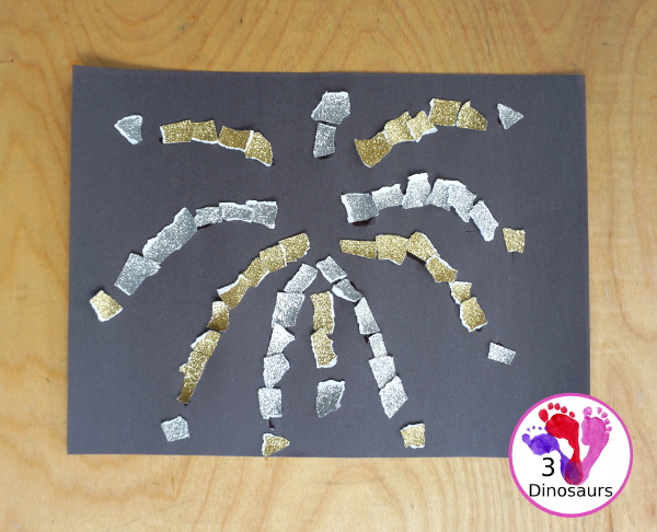 Torn Paper Glitter Fireworks Craft For Kids - A easy to make firework craft that can be done at different ages. It is simple to set up craft - 3Dinosaurs.com