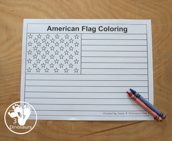 Free American Flag Tracing & Coloring Printable – 3 Dinosaurs