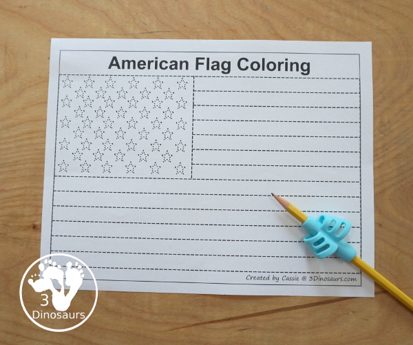 Free American Flag Tracing & Coloring Printable - you have one tracing and coloring American flag and one American flag coloring page - 3Dinosaurs.com