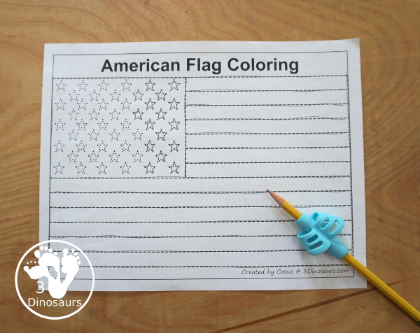 Free American Flag Tracing & Coloring Printable - you have one tracing and coloring American flag and one American flag coloring page - 3Dinosaurs.com