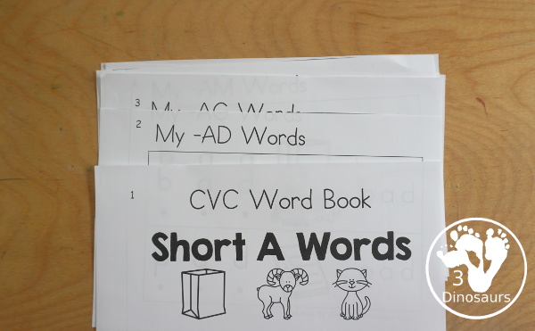 Free CVC Short A Word Book: Blending Words - a simple easy reader book with blends words for CVC short A words with sounding out letters and then blends the letters to make a word. - 3Dinosaurs.com