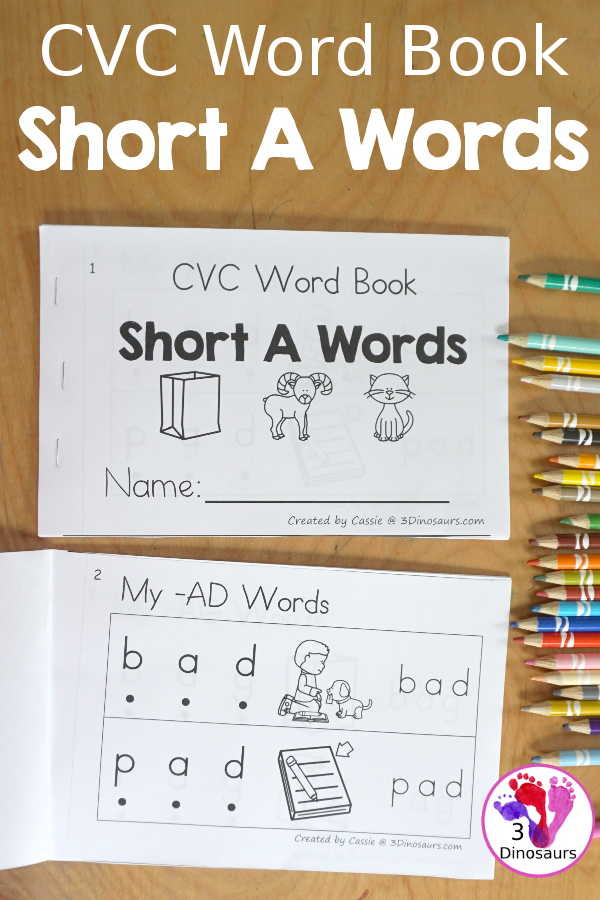 Free CVC Short A Word Book: Blending Words - a simple easy reader book with blends words for CVC short A words with sounding out letters and then blends the letters to make a word. - 3Dinosaurs.com