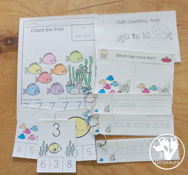 Ocean Activity Pack - Prewriting, ABCs, Shapes, & Numbers - 189 pages of activities with an ocean theme with easy reader books, clip cards, tracing strips and no-prep worksheets for kids in  prek and kindergarten - 3Dinosaurs.com