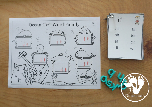 Free Ocean Themed CVC & CVCC Word Family Writing - over 100 pages of printables with building words and writing sentences about each of the words. A fun way to review CVC and CVCC words for the summer or during an ocean theme.- 3Dinosaurs.com