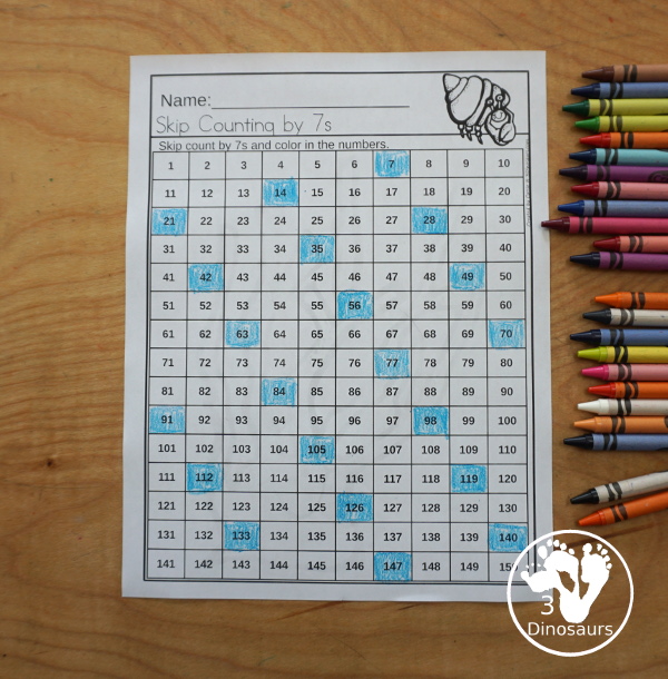 Ocean Skip Counting Set - with no-prep ocean worksheets, ocean skip counting mats, ocean skip counting 10 piece puzzles, and ocean task cards to work on skip counting from 2 to 12 - 3Dinosaurs.com