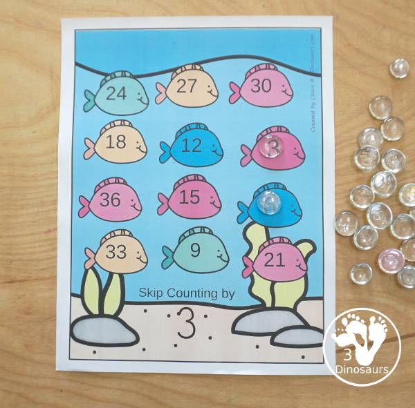 Ocean Skip Counting Set - with no-prep ocean worksheets, ocean skip counting mats, ocean skip counting 10 piece puzzles, and ocean task cards to work on skip counting from 2 to 12 - 3Dinosaurs.com