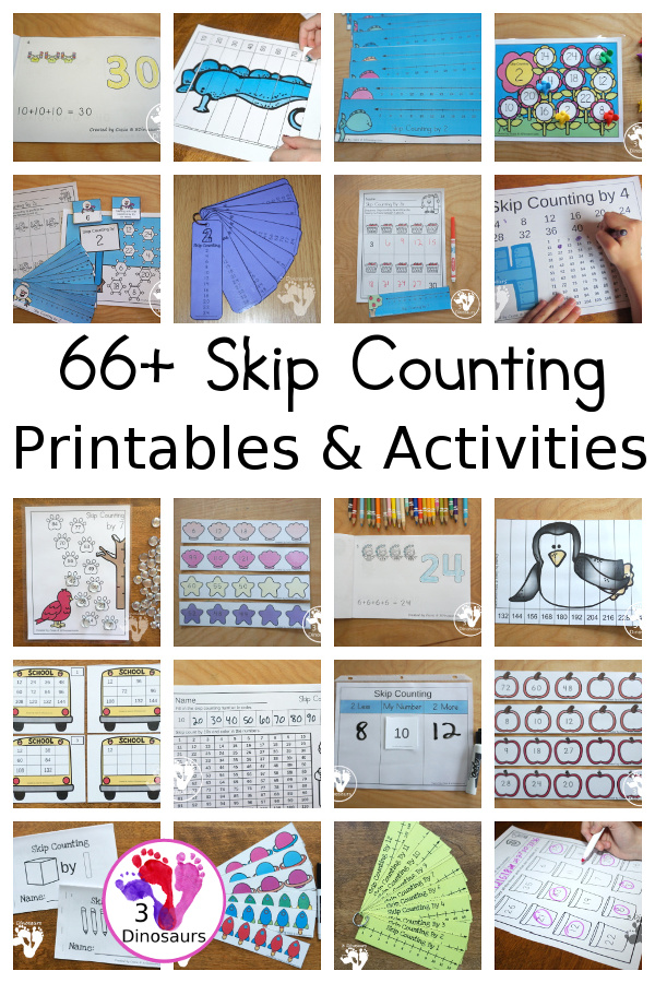 66+ Skip Counting Printables & Activities For Kids - All fun ways to work on skip counting activities with various levels and ideas like skip counting puzzles, skip counting books, skip counting mats and more - 3Dinosaurs.com