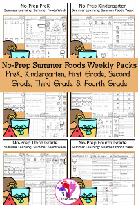 No-Prep Summer Foods Weekly Packs – PreK To Fourth Grade
