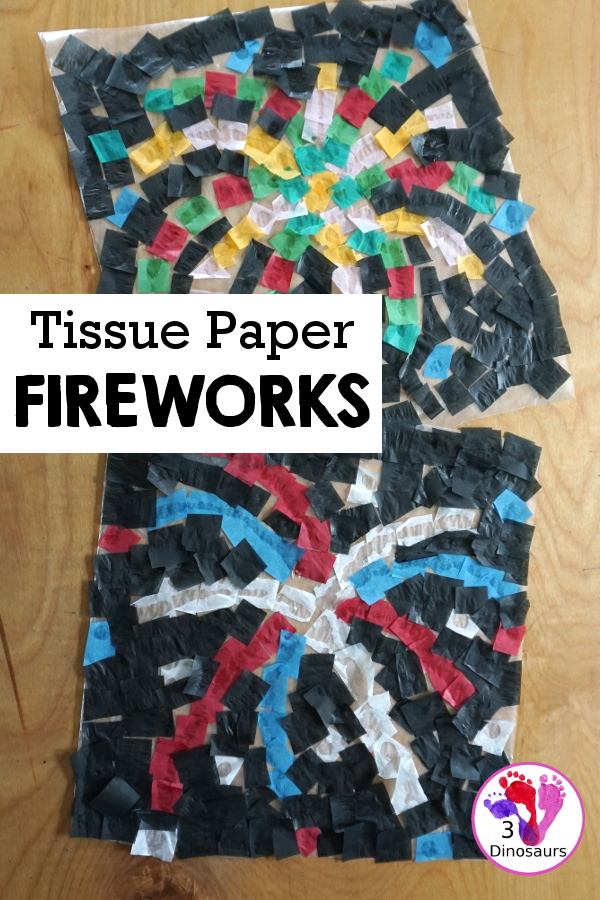 Tissue Paper Firework Craft for Kids - A fun window display for a fireworks craft that you can do for the fourth of July, New Years Eve or any holiday with fireworks. It works great for prek, kindergarten, first grade, and older. - 3Dinosaurs.com