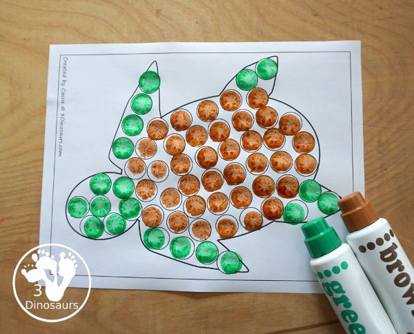 Free Sea Turtle Fine Motor Mats  with a sea turtle template printable, sea turtle outline printables, a sea turtle tracing printable, and a sea turtle dot marker printable - 3Dinosaurs.com