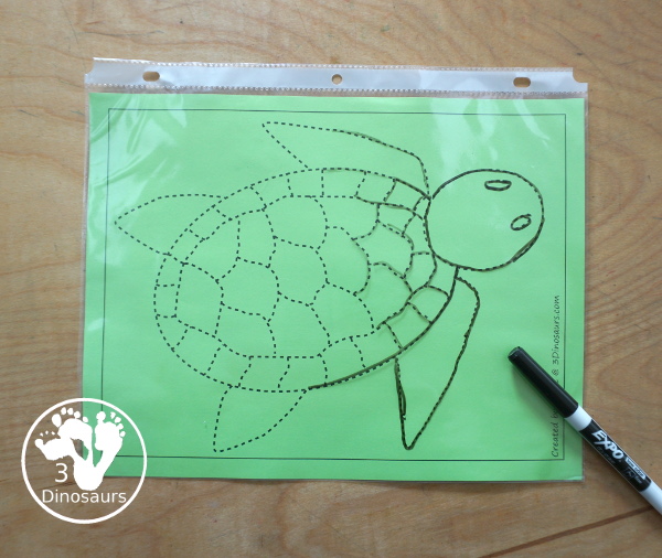 Free Sea Turtle Fine Motor Mats  with a sea turtle template printable, sea turtle outline printables, a sea turtle tracing printable, and a sea turtle dot marker printable - 3Dinosaurs.com